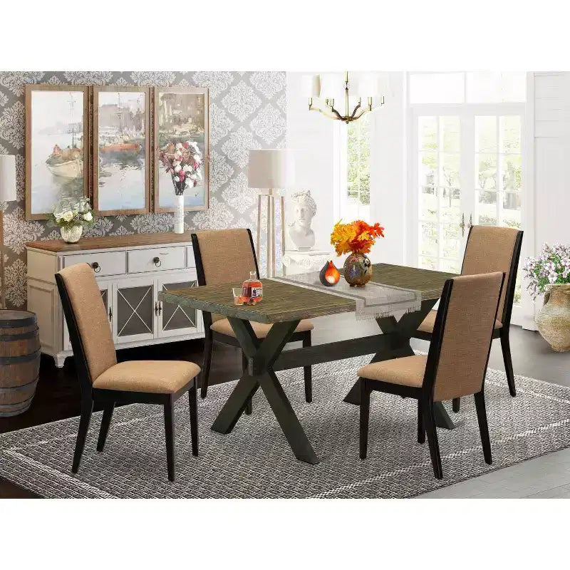 HomeStock Tavolo da Pranzo Rettangolare a 5 Pezzi con Piano in Legno Massello Finitura Jacobean Invecchiata e 4 Sedie