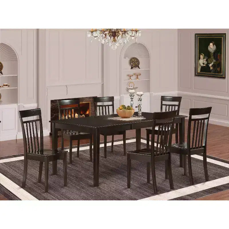 Set dinette da 7 pezzi - Tavolo con prolunga a farfalla e 6 sedie in legno - Set per cucina e sala da pranzo - Finitura color cappuccino