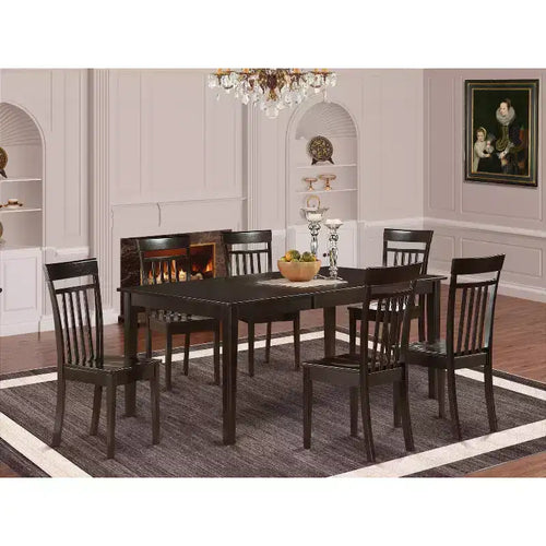 Set dinette da 7 pezzi - Tavolo con prolunga a farfalla e 6 sedie in legno - Set per cucina e sala da pranzo - Finitura color cappuccino