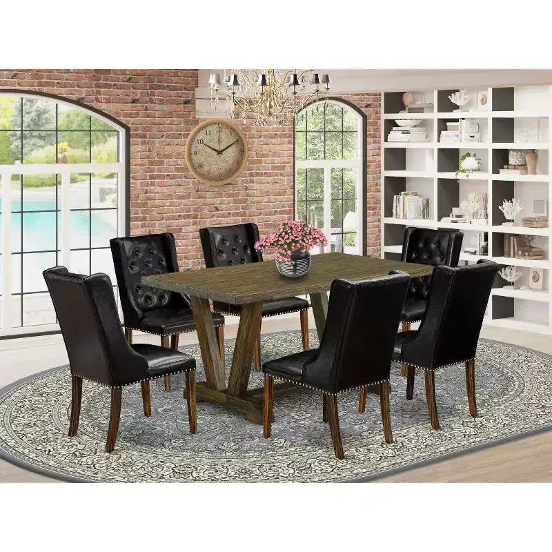 Set da Pranzo 7 Pezzi in Legno Massello Top con Bottoni Tappezzati Multi-Colore HomeStock – 4 Posti a Sedere