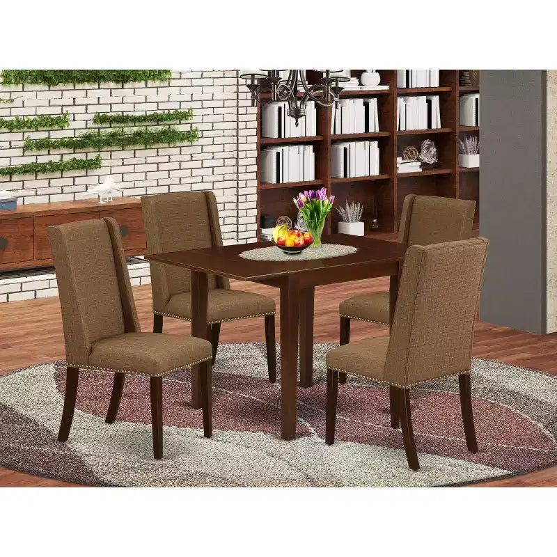 HomeStock Set da Pranzo Rettangolare da 5 Pezzi con Piano in Legno Massello Finitura Mogano con Ribalte - Posti a Sedere per 4