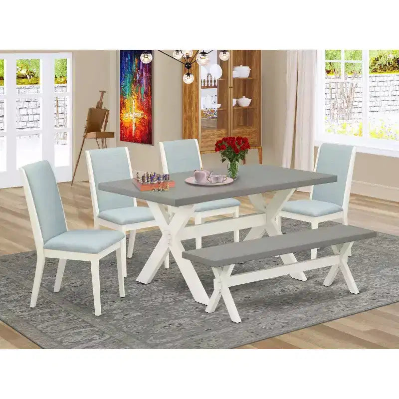 HomeStock Tavolo da pranzo in legno massello con finitura anticata Jacobean a 5 pezzi con 4 sedie Parson