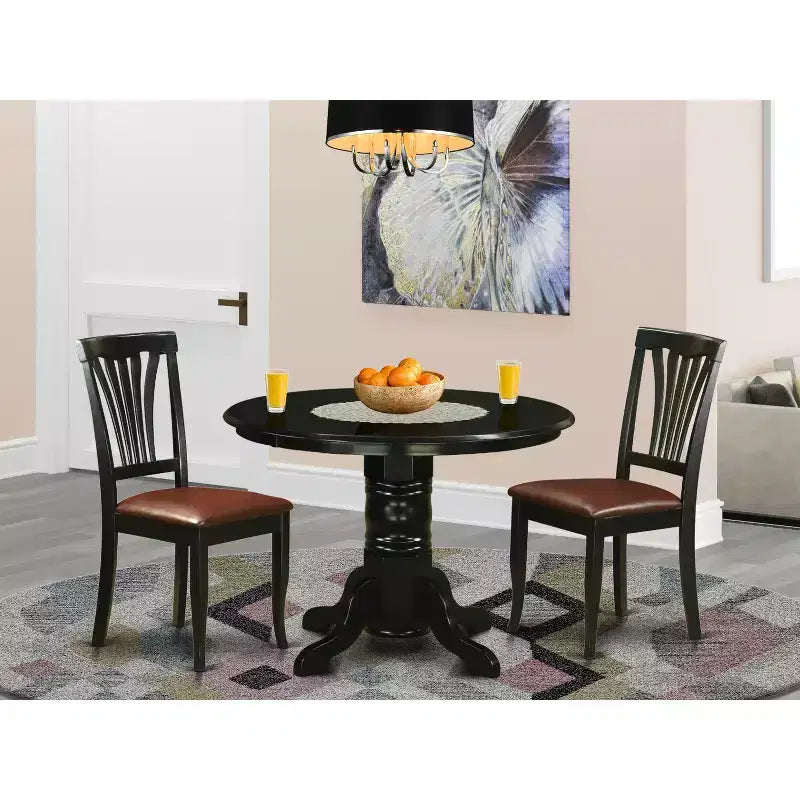HomeStock Set da Pranzo 3 Pezzi con Finitura Nera e Piano in Legno Massello - 4 Posti a Sedere