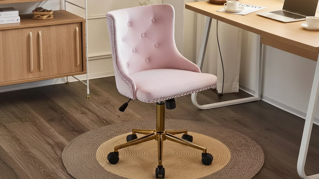 VINGLI Velvet Armless Home Office Desk Chair,Cute Upholstered Vanity/Makeup Chair with Back for Bedroom&for Women/Girls