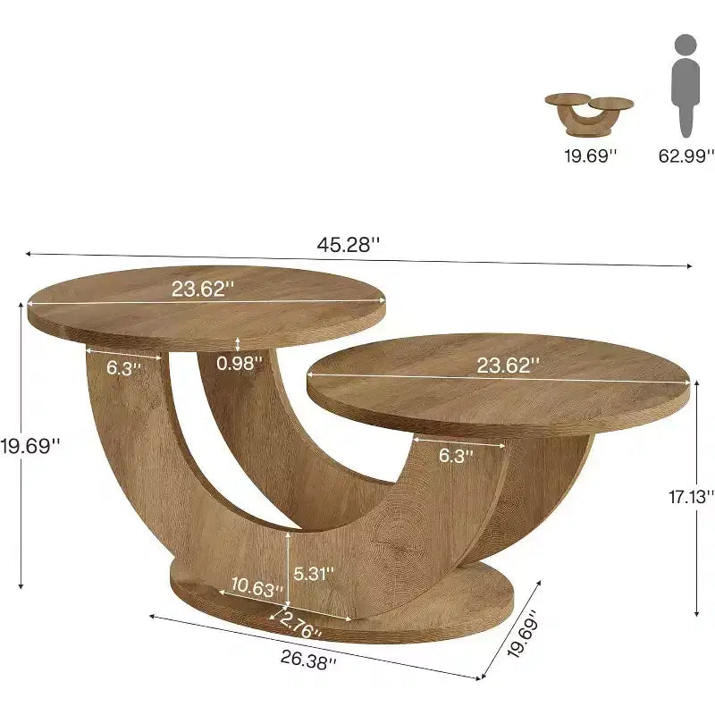 Tavolino rotondo Lantine da 46 pollici, tavolino moderno da soggiorno con struttura a U originale, tavolino da tè basso d'accento per casa, appartamento, rovere