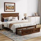 Whisen Queen Wood Bed & Bed Frame with Tall-Panel Headboard & Footboard, 2 Storage Drawers