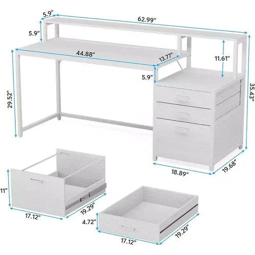 Scrivania per computer Lantine da 160 cm, bianca: Scrivania ergonomica da ufficio con cassetto portadocumenti, supporto monitor, spazio per stampante, postazione di lavoro in legno ideale per l'home office.