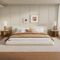 ModernLuxe Low-Profile Upholstered Platform Bed, Floor-Hugging Queen/King Bed Frame with Oversized Headboard, Cream