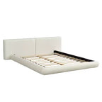 ModernLuxe Letto a piattaforma imbottito a basso profilo, telaio letto queen/king a filo pavimento con testiera oversize, crema