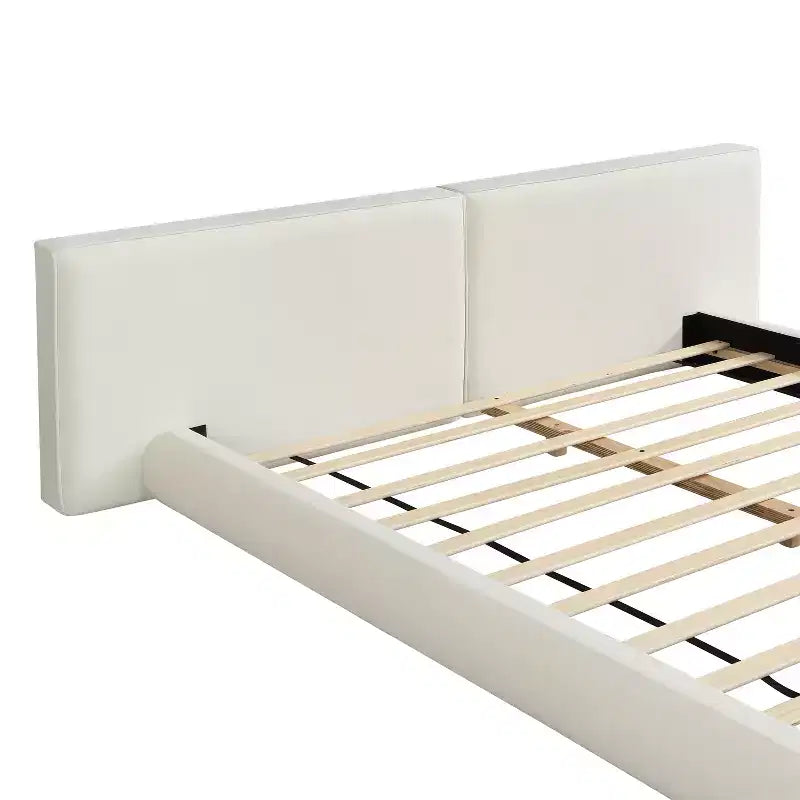 ModernLuxe Letto a piattaforma imbottito a basso profilo, telaio letto queen/king a filo pavimento con testiera oversize, crema
