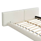 ModernLuxe Letto a piattaforma imbottito a basso profilo, telaio letto queen/king a filo pavimento con testiera oversize, crema