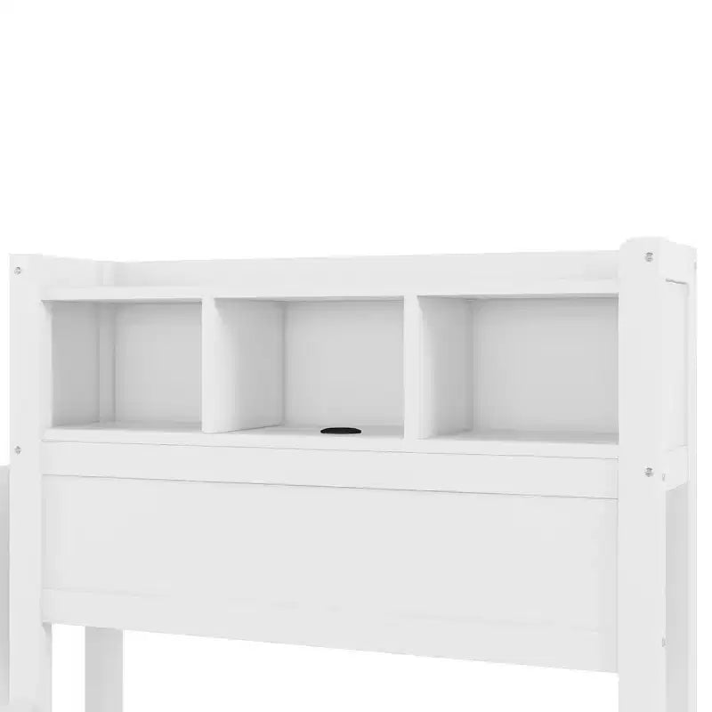 Letto in legno singolo/matrimoniale con testiera contenitore, illuminazione LED integrata e stazione di ricarica, 2 cassetti e mobile estraibile - ModernLuxe