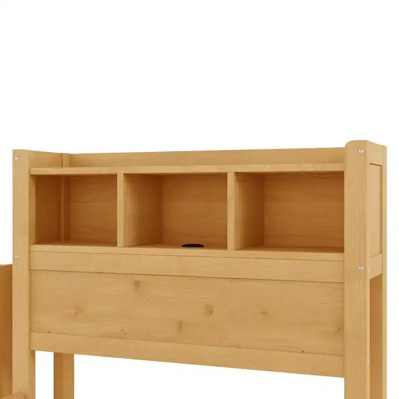 Letto in legno singolo/matrimoniale con testiera contenitore, illuminazione LED integrata e stazione di ricarica, 2 cassetti e mobile estraibile - ModernLuxe