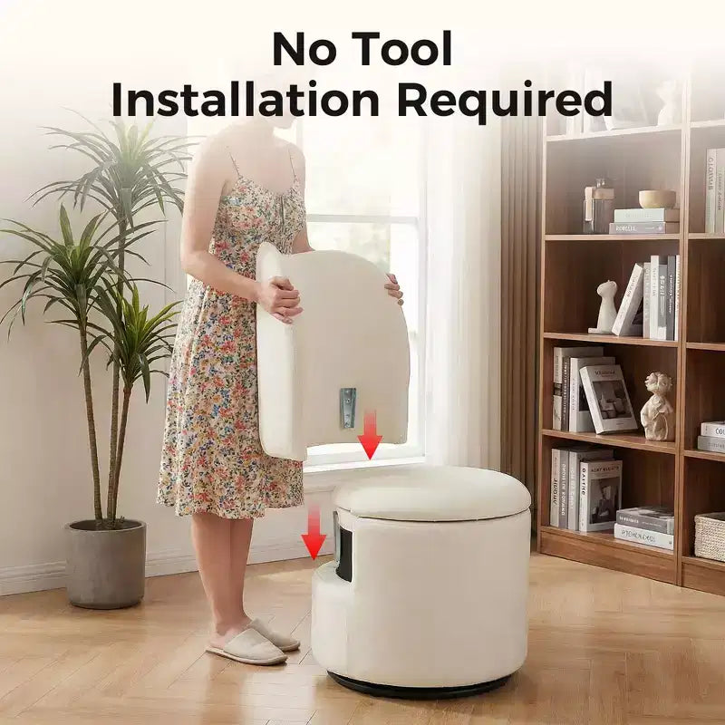 Sedia da toeletta con contenitore, Sedia da trucco girevole a 360° con schienale, Sgabello girevole moderno a botte, Ottomana imbottita, Sgabello da toeletta con schienale