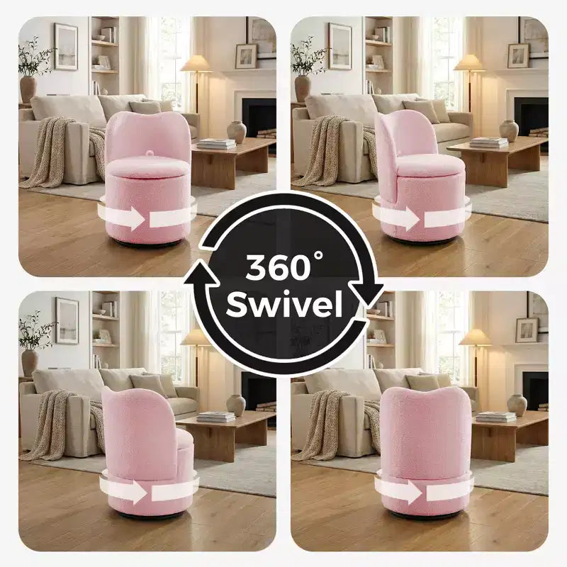 Sedia da toeletta con contenitore, Sedia da trucco girevole a 360° con schienale, Sgabello girevole moderno a botte, Ottomana imbottita, Sgabello da toeletta con schienale