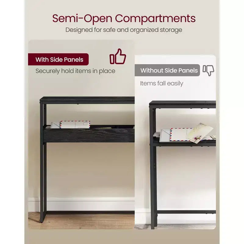 VASAGLE Tavolino da Ingresso a 2 Livelli, Tavolino Console Stretto, Scomparti Semi-Aperti, 23,9 x 100,1 x 80 cm