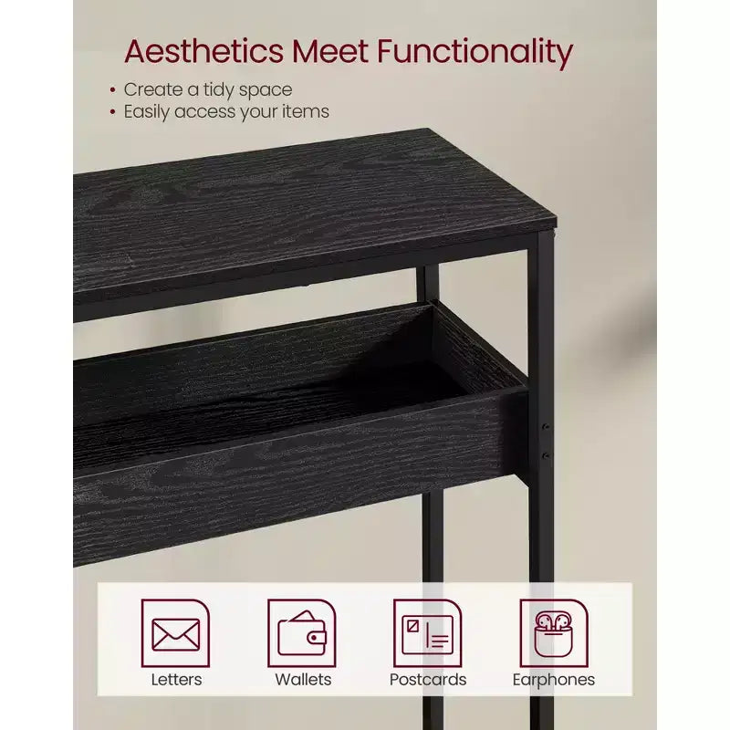 VASAGLE Tavolino da Ingresso a 2 Livelli, Tavolino Console Stretto, Scomparti Semi-Aperti, 23,9 x 100,1 x 80 cm