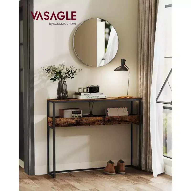 VASAGLE Tavolino da Ingresso a 2 Livelli, Tavolino Console Stretto, Scomparti Semi-Aperti, 23,9 x 100,1 x 80 cm