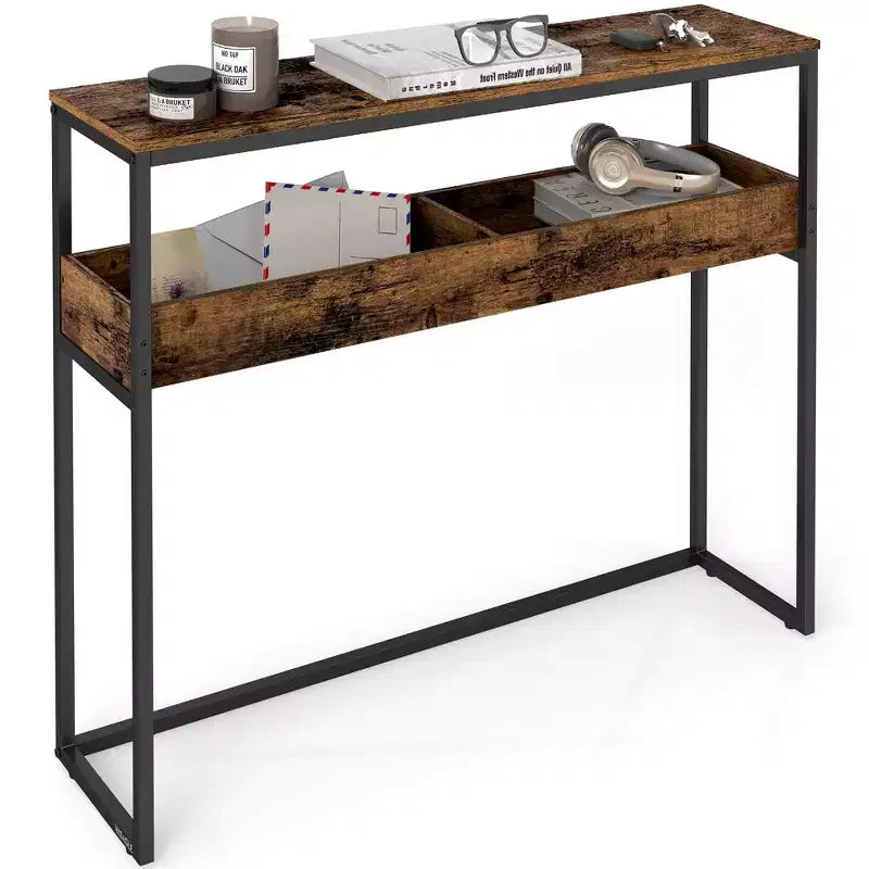 VASAGLE Tavolino da Ingresso a 2 Livelli, Tavolino Console Stretto, Scomparti Semi-Aperti, 23,9 x 100,1 x 80 cm