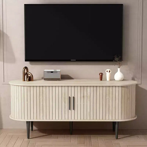 JVNOXK 47 Modern TV Console Table with Storage Compartment and Sliding Door, Gaming Entertainment Center with Cabinet for Living RoomNatural