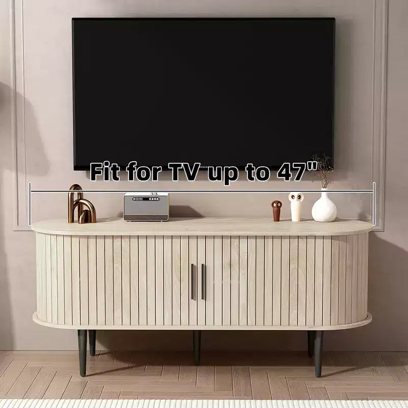 JVNOXK 47 Mobile TV Moderno con Vano Portaoggetti e Anta Scorrevole, Centro di Intrattenimento Gaming con Armadietto per SoggiornoNaturale