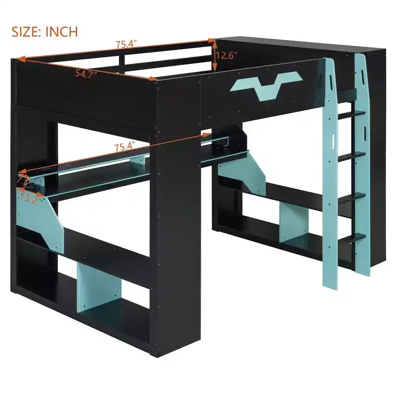 Letto a soppalco Whisen Full Wood con presa di corrente e porte USB/Type-C, gestione cavi integrata