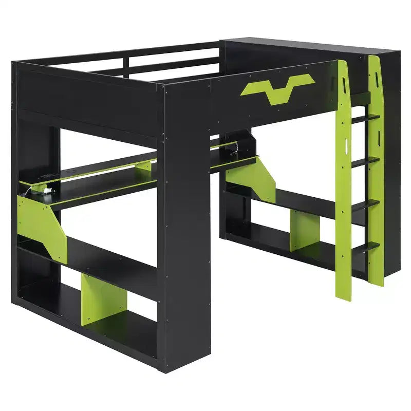 Letto a soppalco Whisen Full Wood con presa di corrente e porte USB/Type-C, gestione cavi integrata