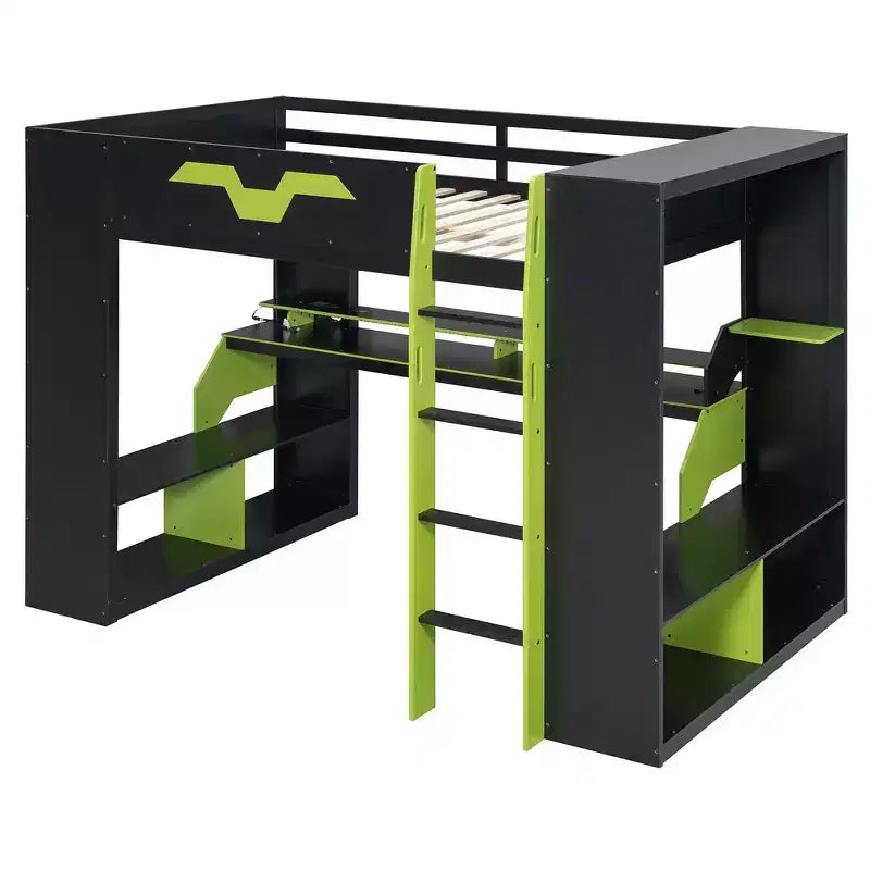 Letto a soppalco Whisen Full Wood con presa di corrente e porte USB/Type-C, gestione cavi integrata