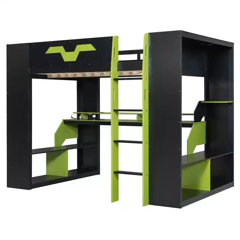 Letto a soppalco Whisen Full Wood con presa di corrente e porte USB/Type-C, gestione cavi integrata