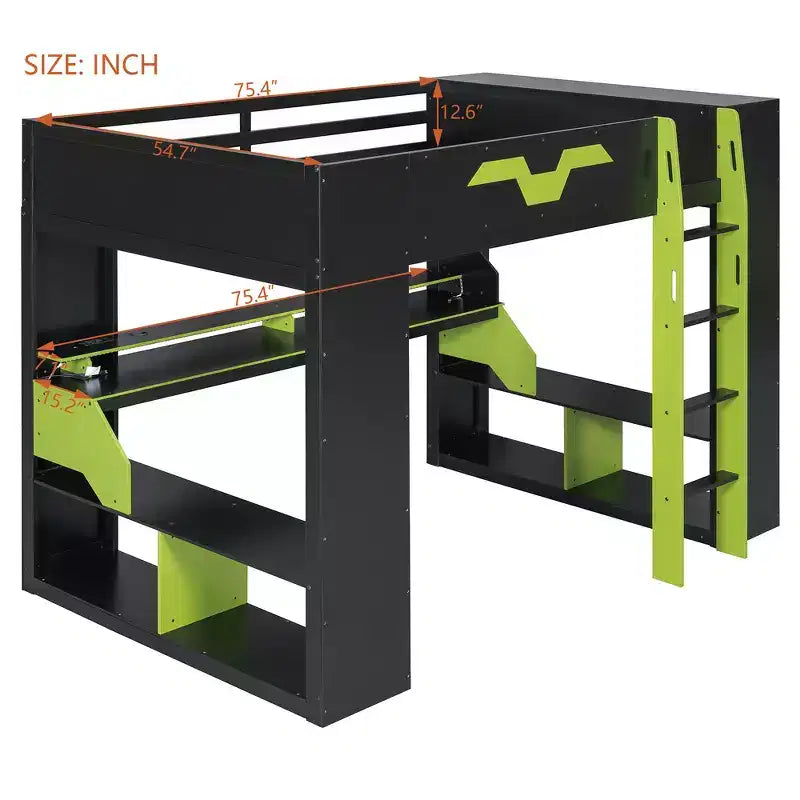 Letto a soppalco Whisen Full Wood con presa di corrente e porte USB/Type-C, gestione cavi integrata
