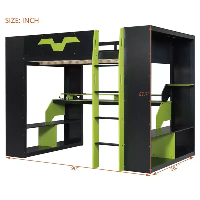 Letto a soppalco Whisen Full Wood con presa di corrente e porte USB/Type-C, gestione cavi integrata