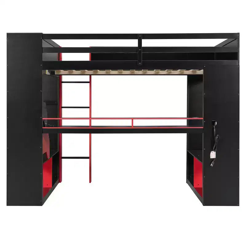 Letto a soppalco Whisen Full Wood con presa di corrente e porte USB/Type-C, gestione cavi integrata