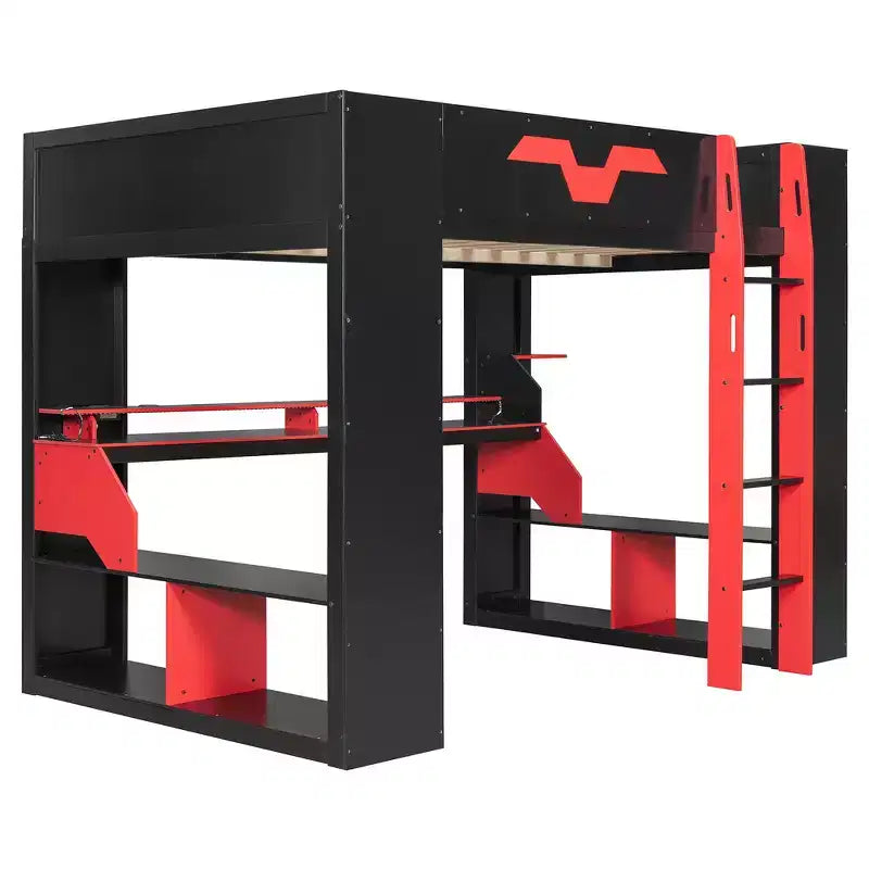 Letto a soppalco Whisen Full Wood con presa di corrente e porte USB/Type-C, gestione cavi integrata