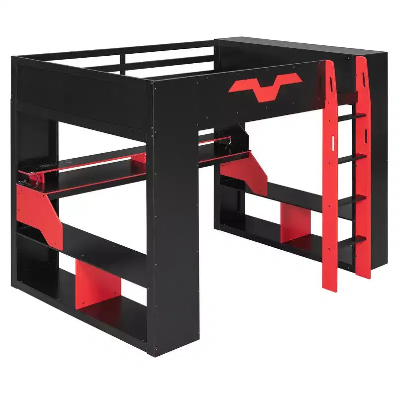 Letto a soppalco Whisen Full Wood con presa di corrente e porte USB/Type-C, gestione cavi integrata