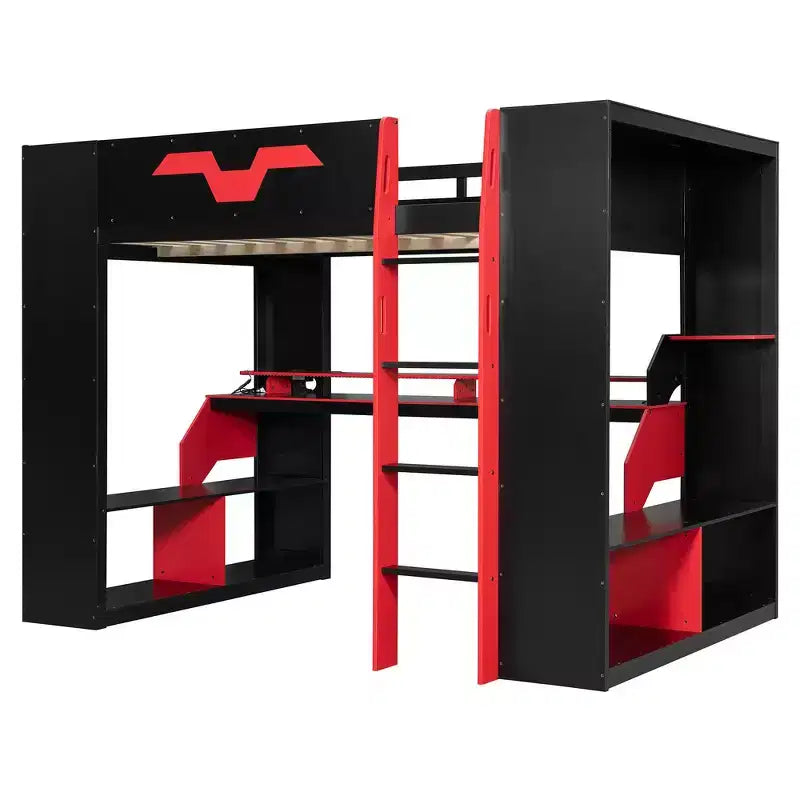 Letto a soppalco Whisen Full Wood con presa di corrente e porte USB/Type-C, gestione cavi integrata