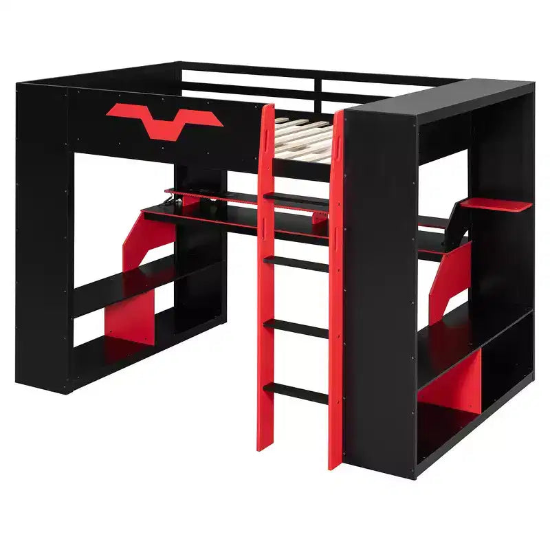 Letto a soppalco Whisen Full Wood con presa di corrente e porte USB/Type-C, gestione cavi integrata