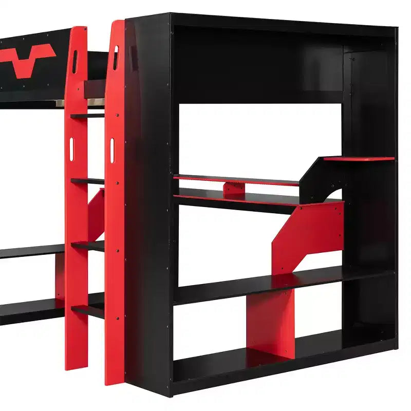 Letto a soppalco Whisen Full Wood con presa di corrente e porte USB/Type-C, gestione cavi integrata