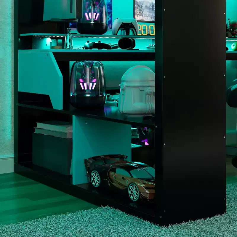 Letto a soppalco Whisen Full Wood con presa di corrente e porte USB/Type-C, gestione cavi integrata