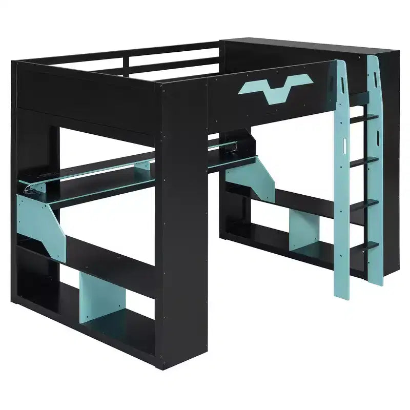 Letto a soppalco Whisen Full Wood con presa di corrente e porte USB/Type-C, gestione cavi integrata