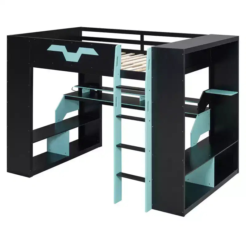 Letto a soppalco Whisen Full Wood con presa di corrente e porte USB/Type-C, gestione cavi integrata