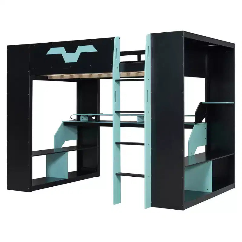 Letto a soppalco Whisen Full Wood con presa di corrente e porte USB/Type-C, gestione cavi integrata