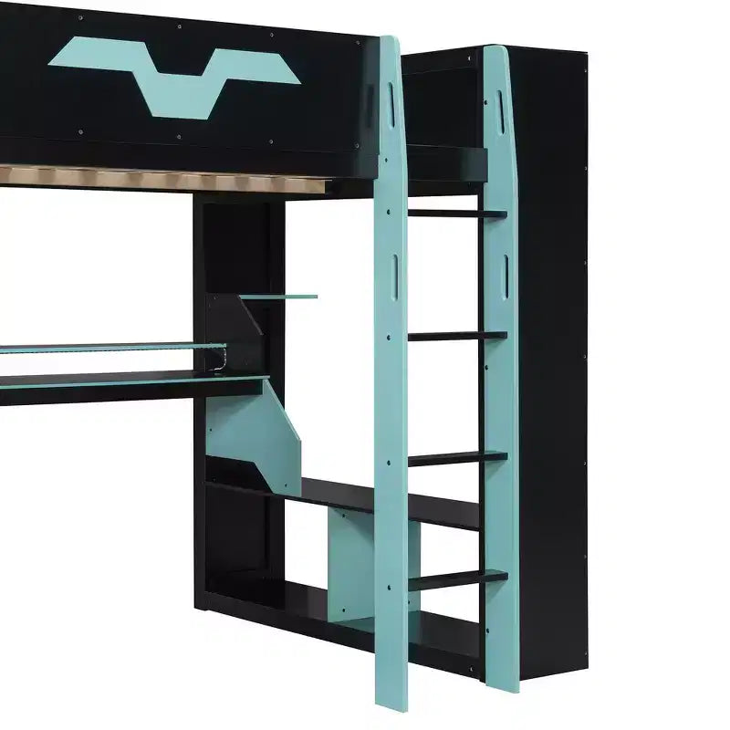 Letto a soppalco Whisen Full Wood con presa di corrente e porte USB/Type-C, gestione cavi integrata