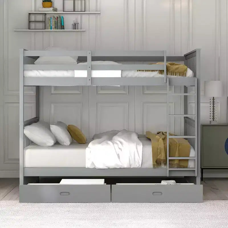 Letto a castello e struttura letto Whisen a due piazze con scalette e due cassetti portaoggetti