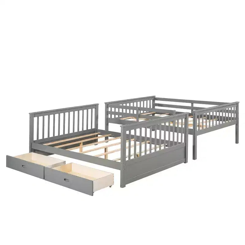 Letto a castello e struttura letto Whisen a due piazze con scalette e due cassetti portaoggetti