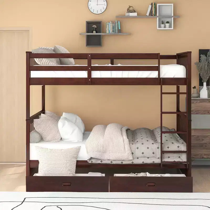 Letto a castello e struttura letto Whisen a due piazze con scalette e due cassetti portaoggetti