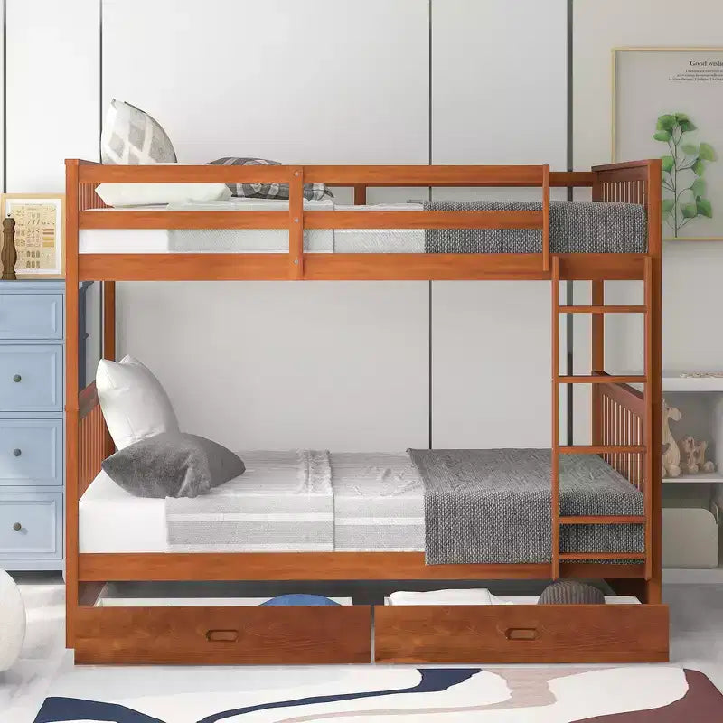 Letto a castello e struttura letto Whisen a due piazze con scalette e due cassetti portaoggetti