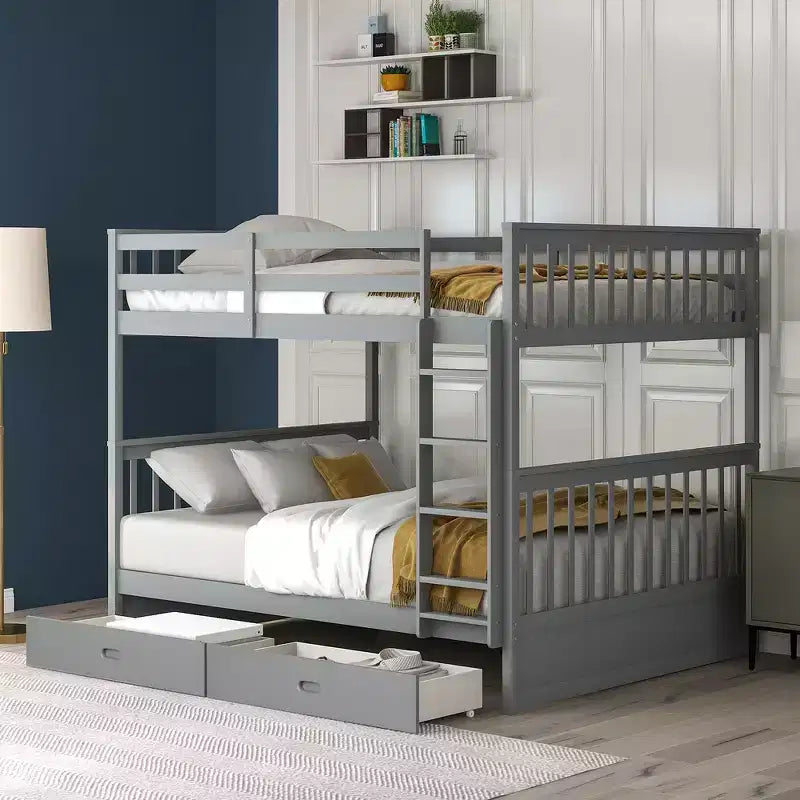 Letto a castello e struttura letto Whisen a due piazze con scalette e due cassetti portaoggetti