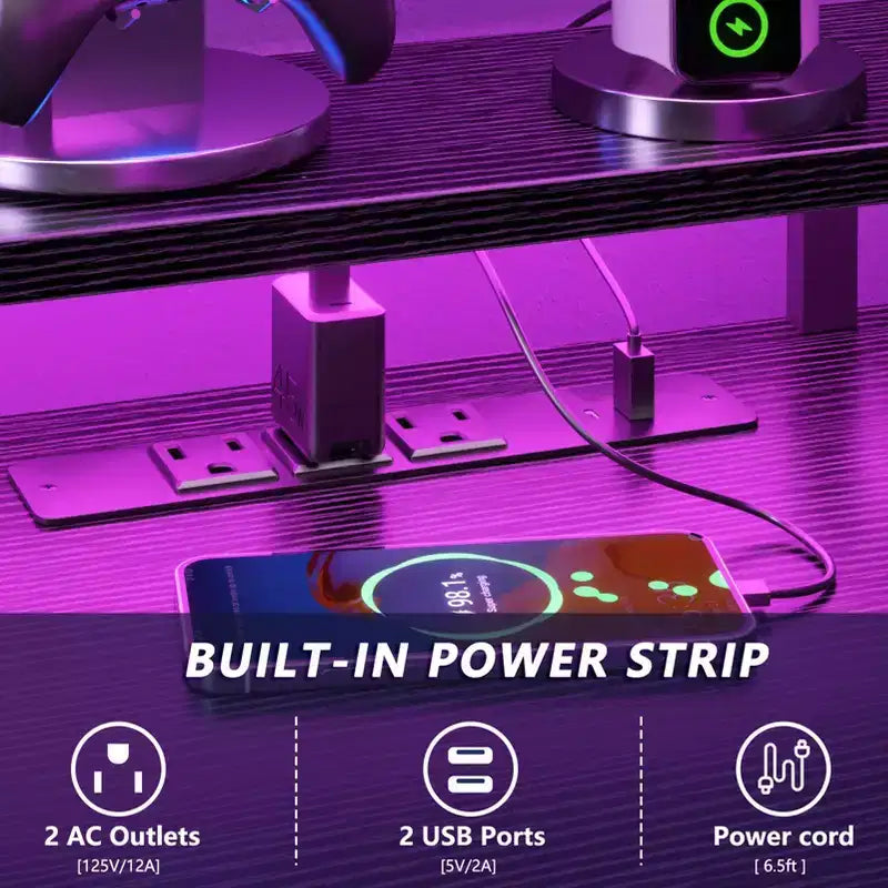 Scrivania da computer a L Qwatto da 66 pollici nera con stazione di ricarica, scrivania da gioco reversibile, luci a LED, 2 cassetti, supporto per monitor, contenitore per ufficio domestico