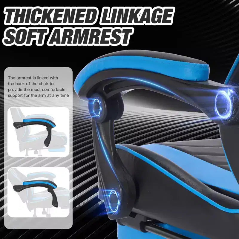 Ora Maison Sedia da gaming ergonomica con poggiapiedi e supporto lombare, sedia da computer girevole regolabile in altezza e traspirante per adulti, blu